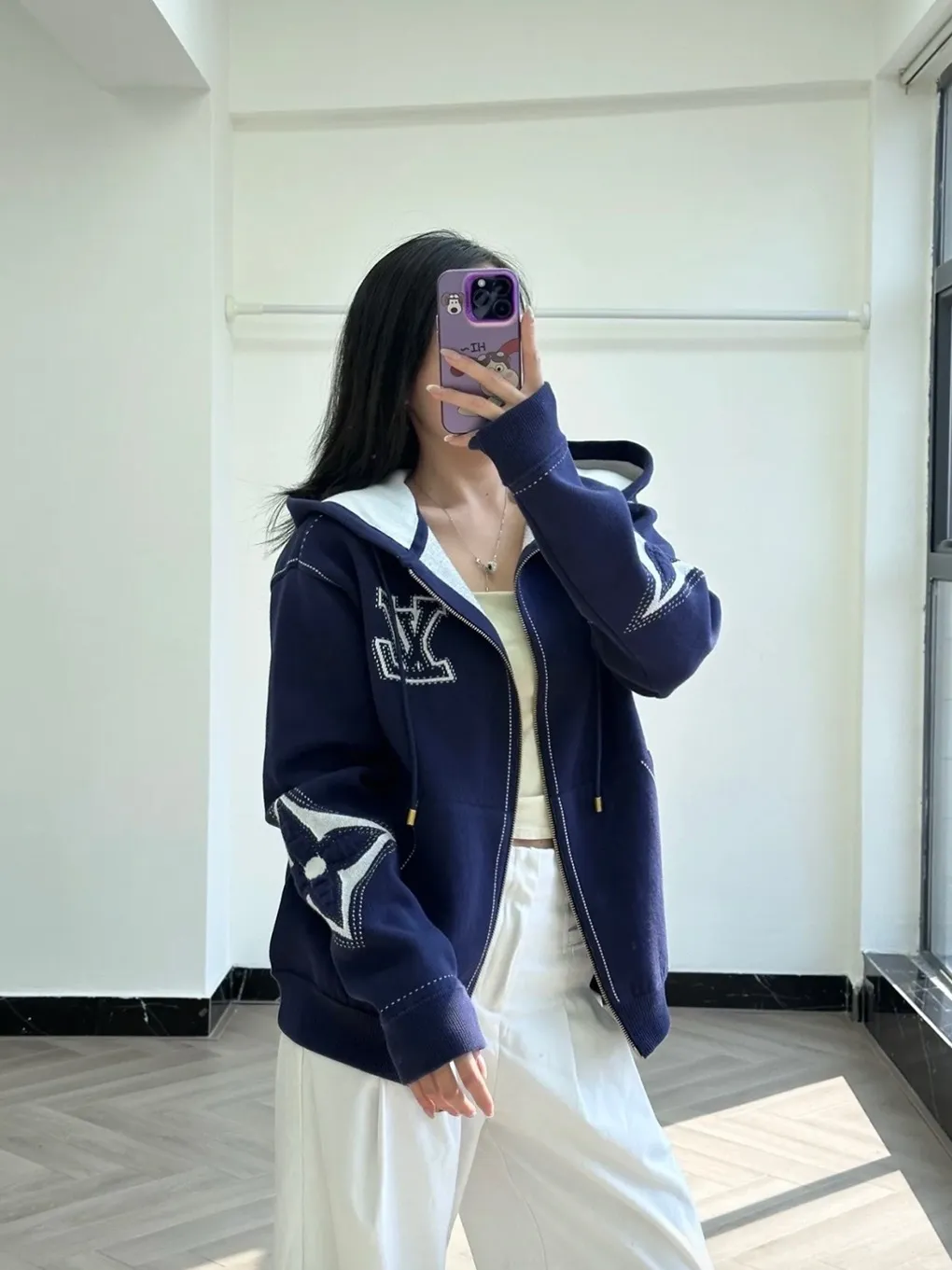 Louis Vuitton/Louis Vuitton intarsia jacquard logo cotton blend hooded jacket